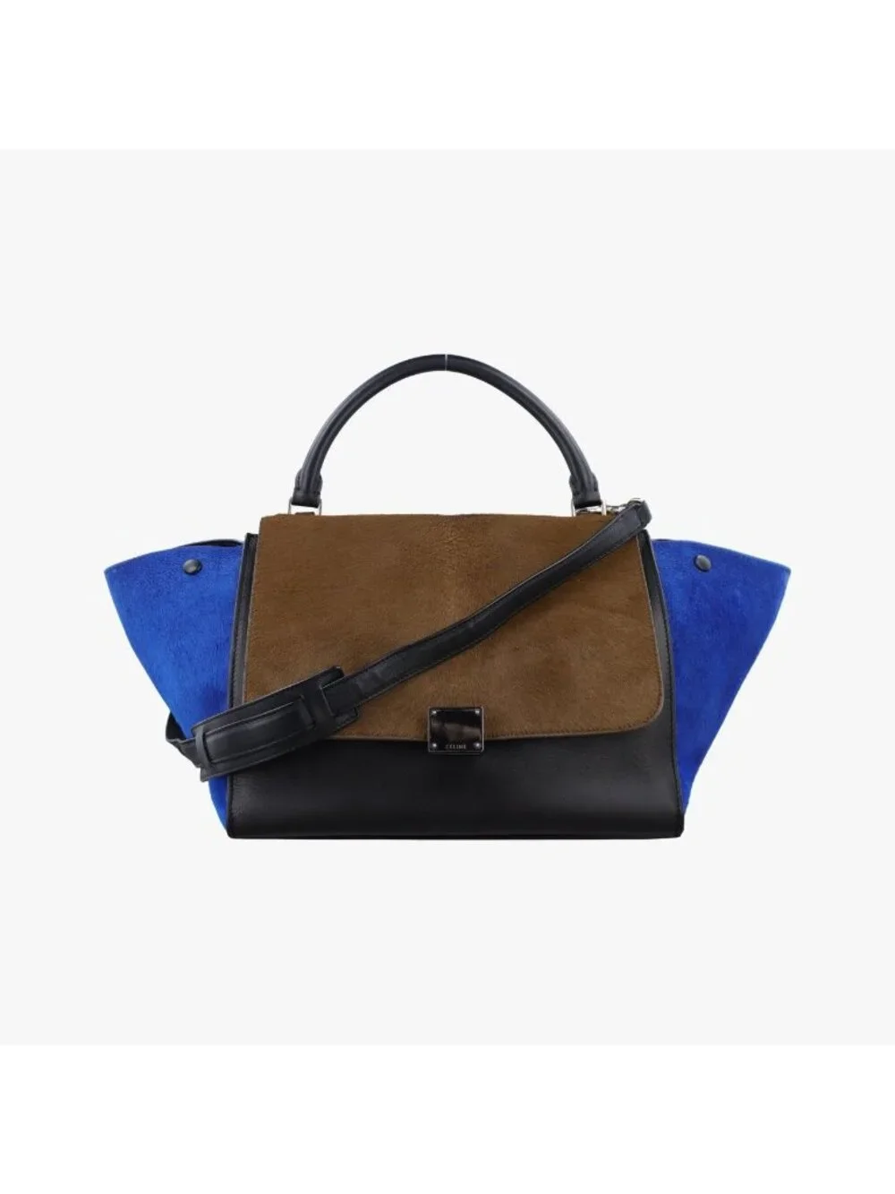 Celine Trapeze Black Brown Blue Calf Hair Shoulder